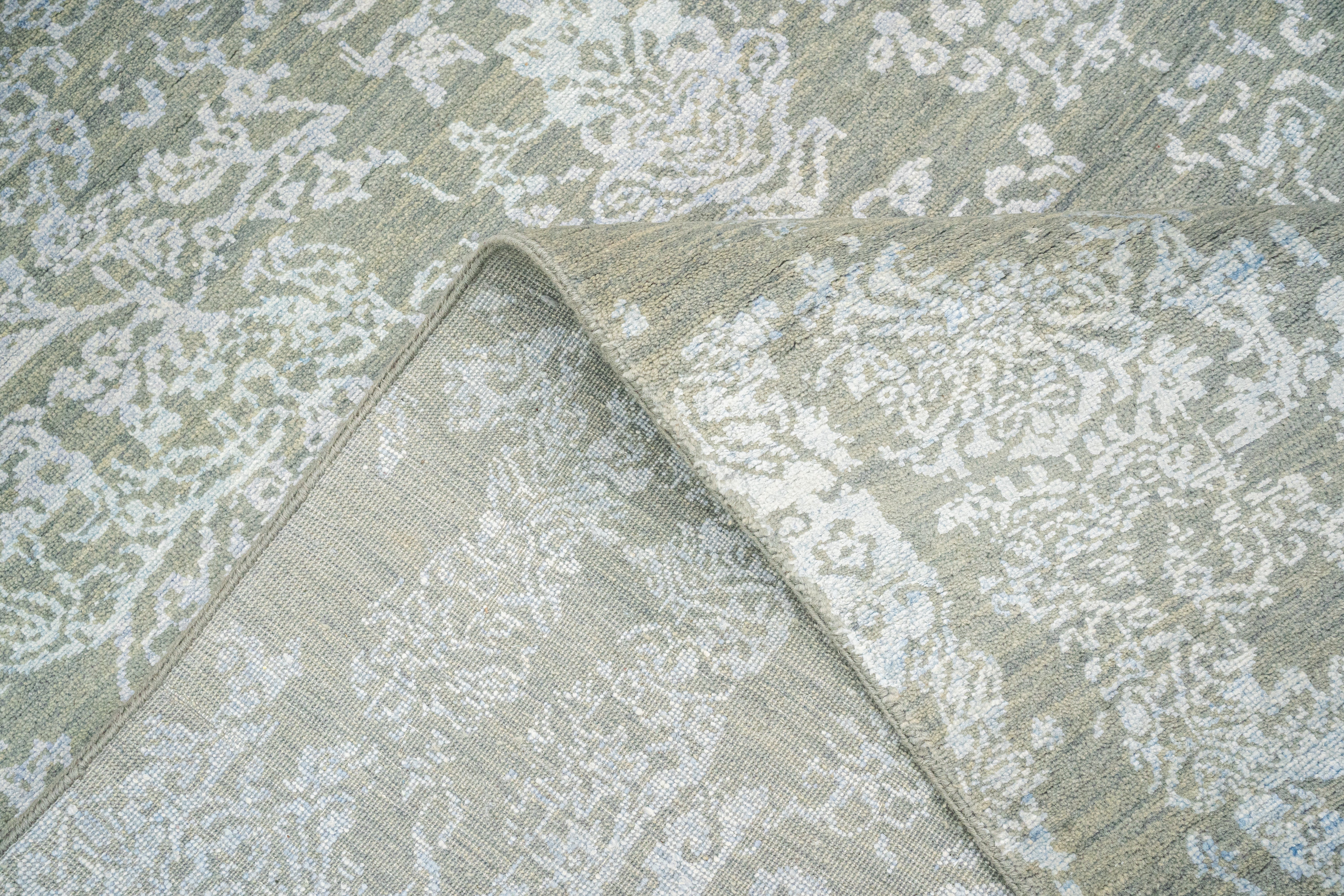 Handknotted Carpet, DIA - 1038 JK  ROUND, Silver Foil & Cadet Blue